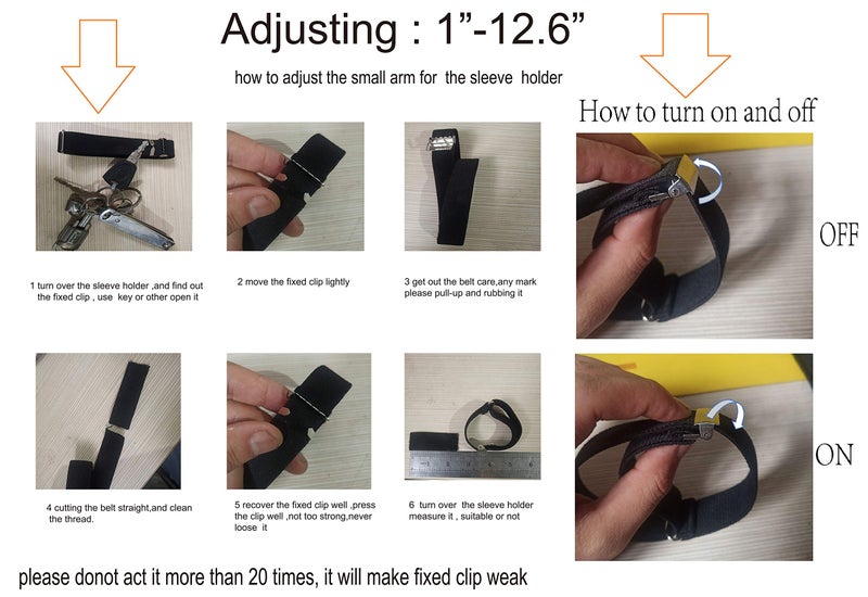 Cyprinus Carpio 2 Pieces Adjustable Shirt Sleeve Holders Anti-Slip Armbands Elastic Sleeve Garters for Women Men(1 "W *12 1/2L -Black) - Image 4
